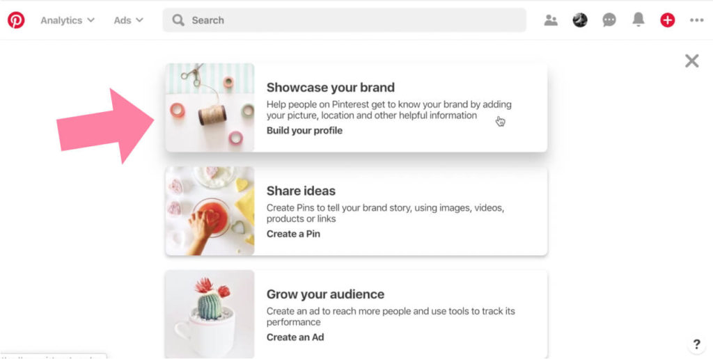 pinterest business account set up build your profile