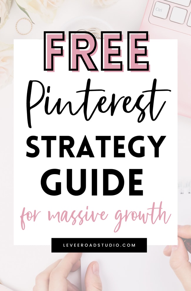text overlay how to get ahead of pinterest algorithm changes free guide with pink keyboard and hand writing note in background