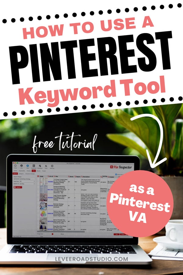 how to use a pinterest keyword tool as a pinterest VA with laptop on desk