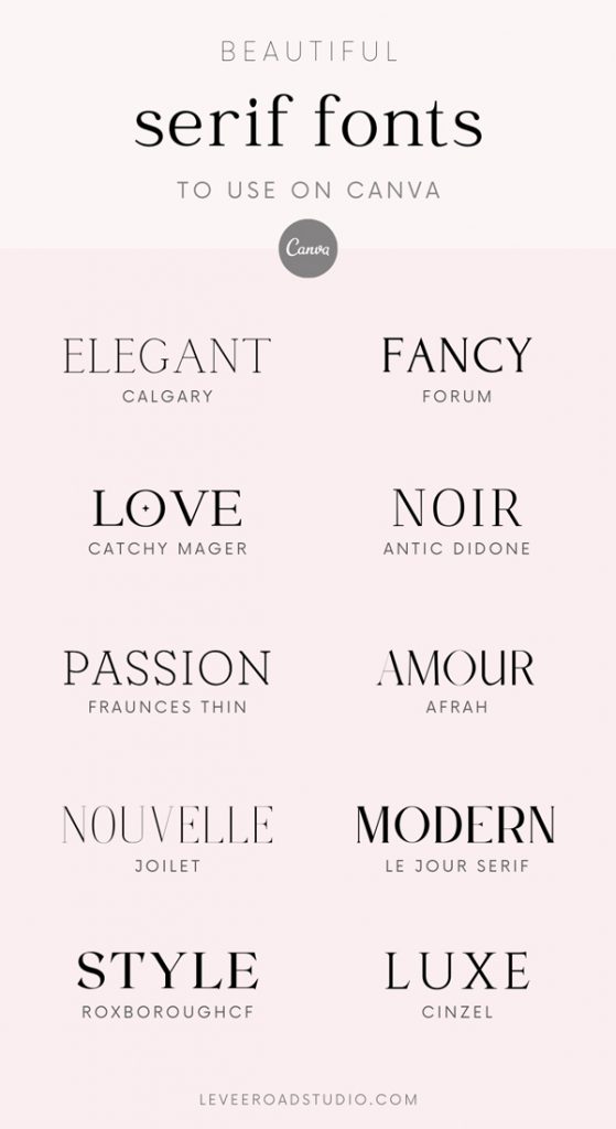 List of 10 best serif fonts on canva with pink background.